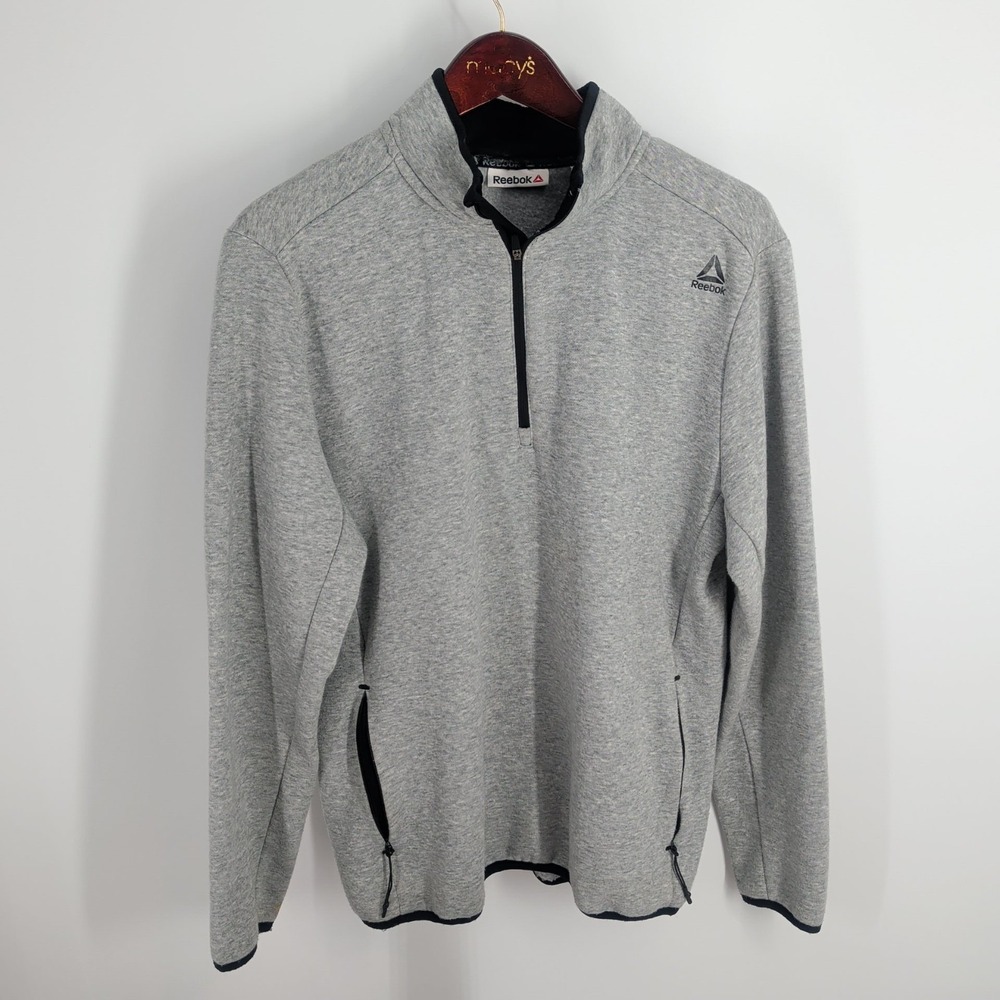 Reebok Long Sleeve Quarter Zip Mock Neck Outdoor Pullover Sweatshirt Gray Size M